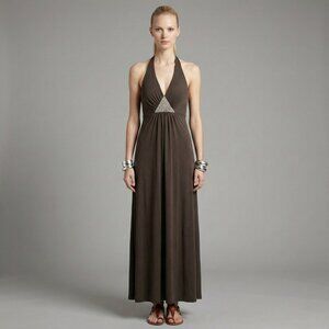 Tommy Bahama Viscose Halter Maxi Dress Beaded Detail Luxury Feel